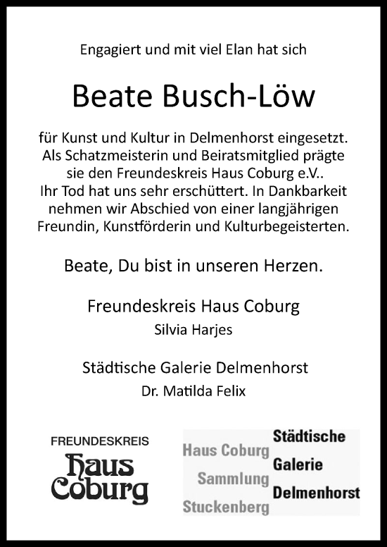 Traueranzeige von Beate Busch-Löw von DK Medien GmbH & Co. KG