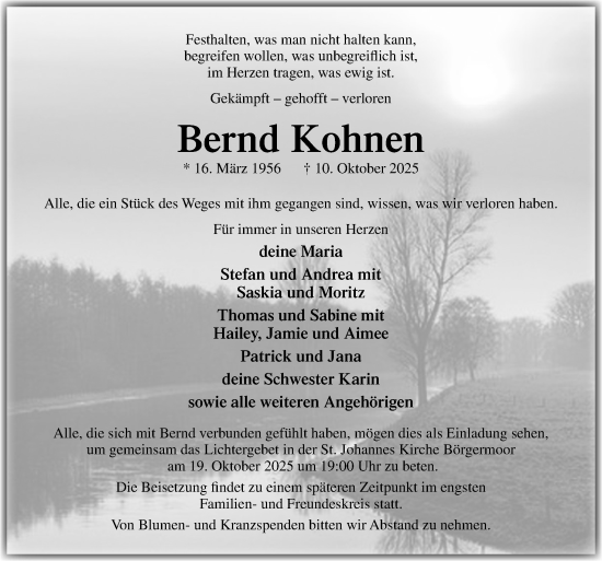 Traueranzeige von Bernd Kohnen von Neue Osnabrücker Zeitung GmbH & Co. KG