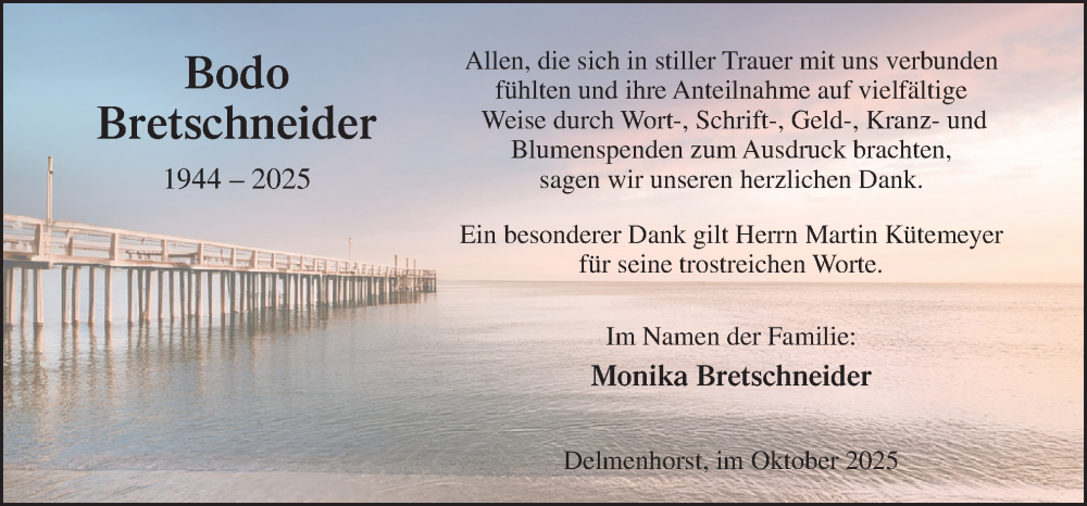  Traueranzeige für Bodo Bretschneider vom 25.10.2025 aus DK Medien GmbH & Co. KG