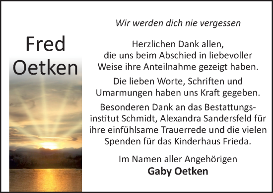 Traueranzeige von Fred Oetken von DK Medien GmbH & Co. KG