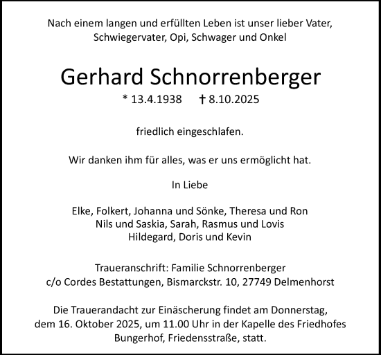 Traueranzeige von Gerhard Schnorrenberger von DK Medien GmbH & Co. KG