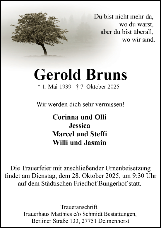 Traueranzeige von Gerold Bruns von DK Medien GmbH & Co. KG