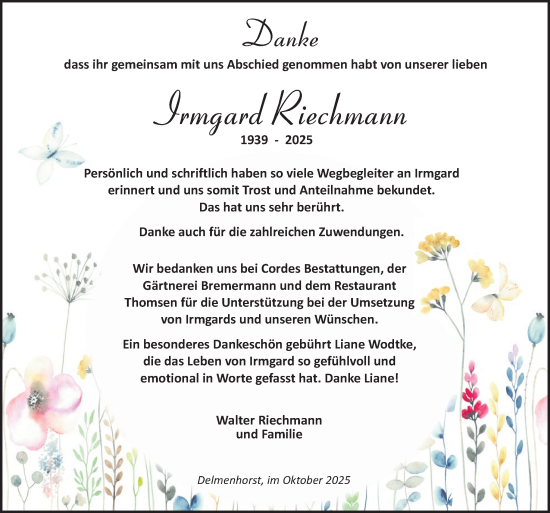 Traueranzeige von Irmgard Riechmann von DK Medien GmbH & Co. KG