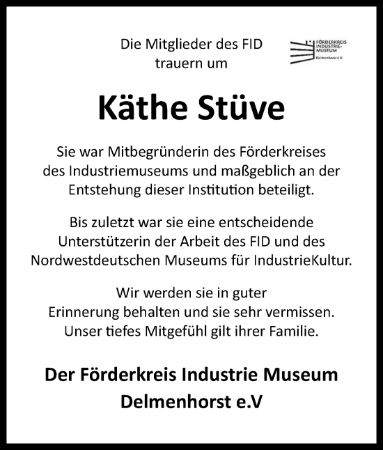 Traueranzeige von Käthe Stüve von DK Medien GmbH & Co. KG