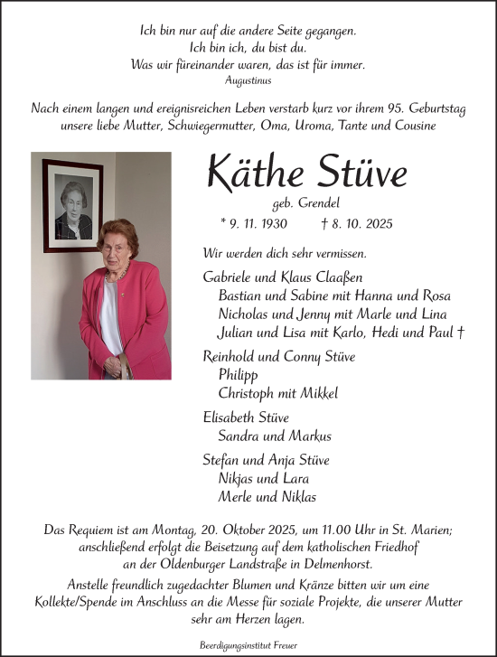 Traueranzeige von Käthe Stüve von DK Medien GmbH & Co. KG