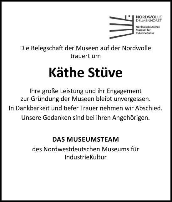Traueranzeige von Käthe Stüve von DK Medien GmbH & Co. KG