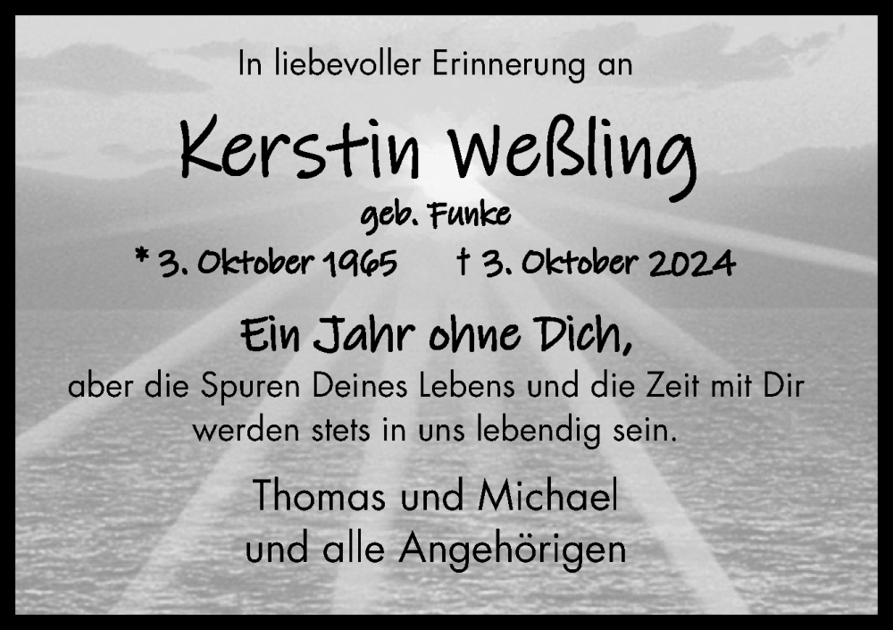  Traueranzeige für Kerstin Weßling vom 04.10.2025 aus Neue Osnabrücker Zeitung GmbH & Co. KG