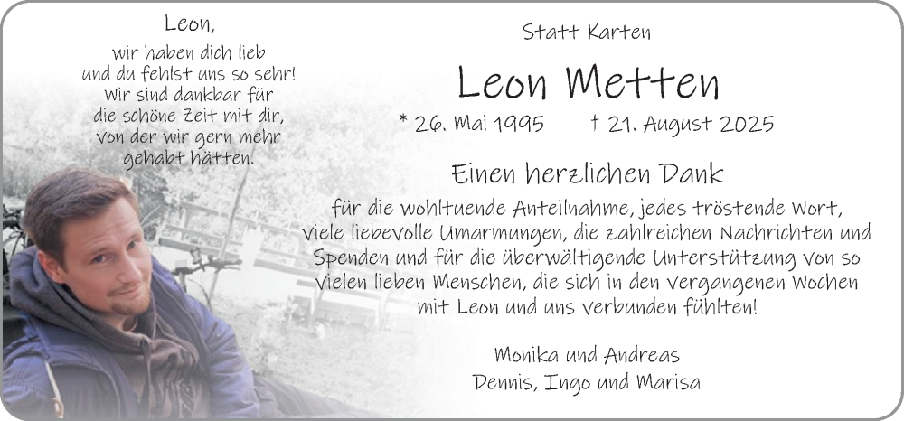  Traueranzeige für Leon Metten vom 11.10.2025 aus Neue Osnabrücker Zeitung GmbH & Co. KG