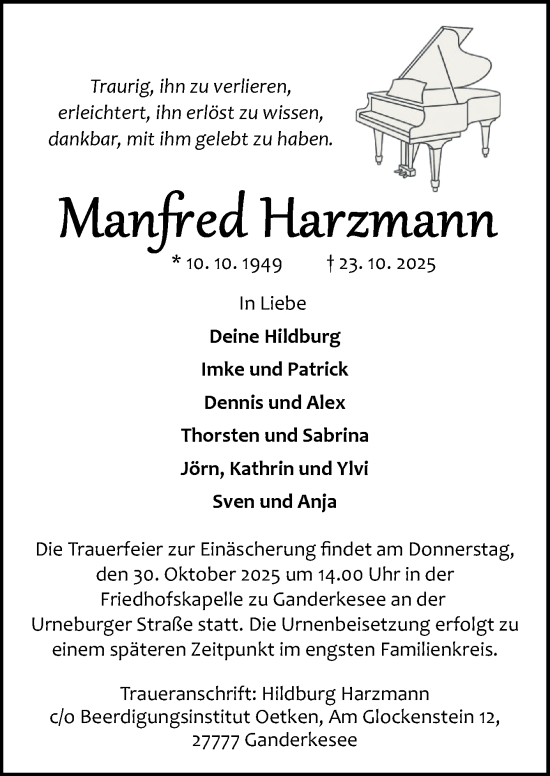 Traueranzeige von Manfred Harzmann von DK Medien GmbH & Co. KG