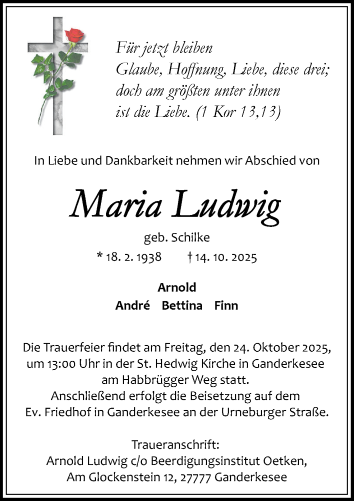  Traueranzeige für Maria Ludwig vom 18.10.2025 aus DK Medien GmbH & Co. KG