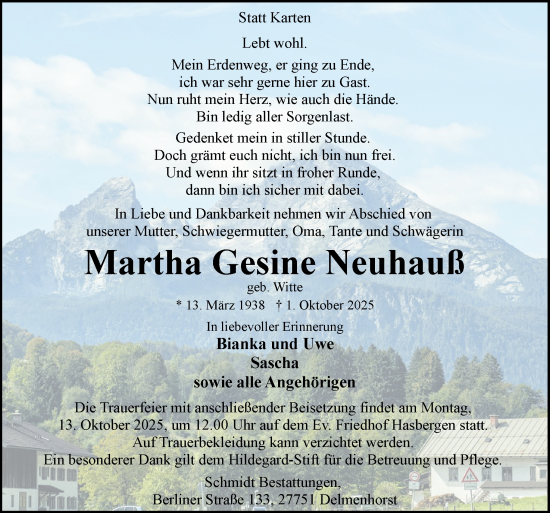 Traueranzeige von Martha Gesine Neuhaus von DK Medien GmbH & Co. KG