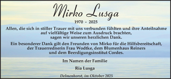 Traueranzeige von Mirko Lusga von DK Medien GmbH & Co. KG