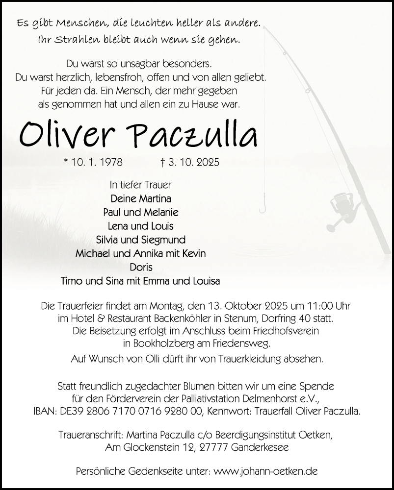  Traueranzeige für Oliver Paczulla vom 07.10.2025 aus DK Medien GmbH & Co. KG