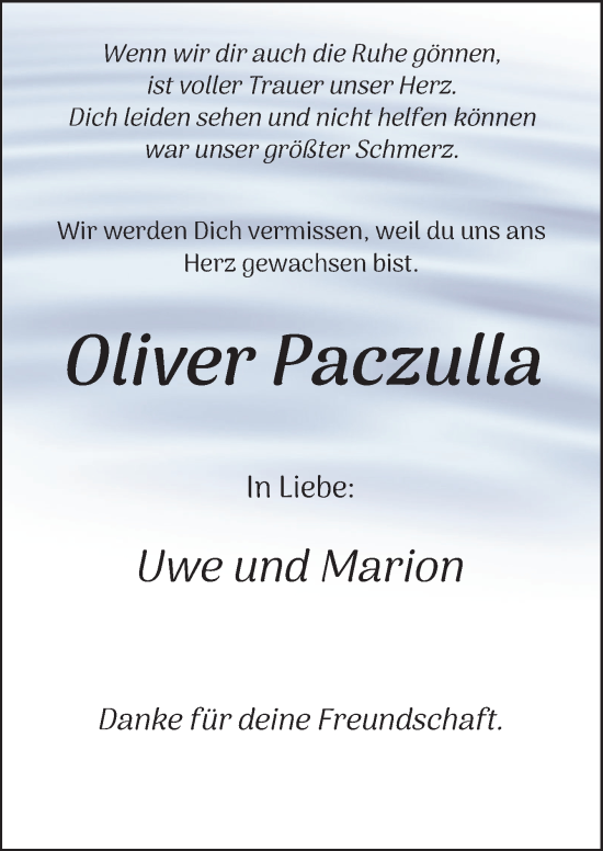 Traueranzeige von Oliver Paczulla von DK Medien GmbH & Co. KG