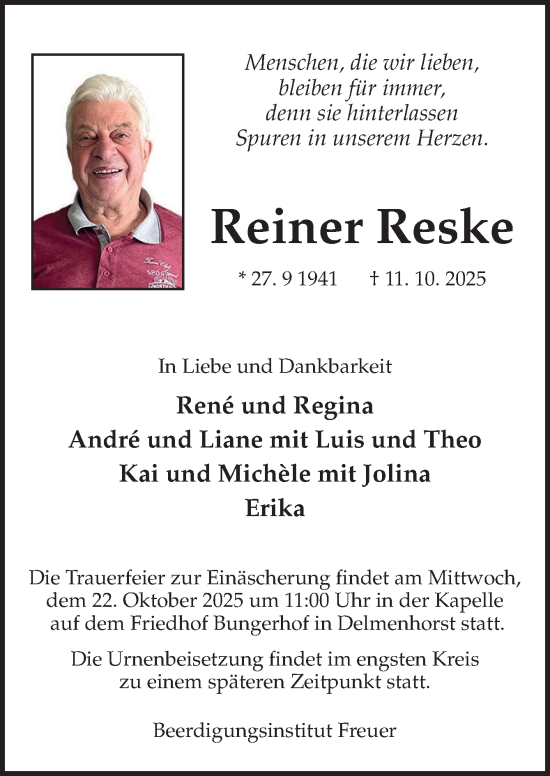 Traueranzeige von Reiner Reske von DK Medien GmbH & Co. KG