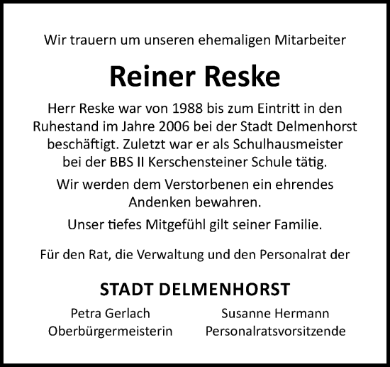 Traueranzeige von Reiner Reske von DK Medien GmbH & Co. KG