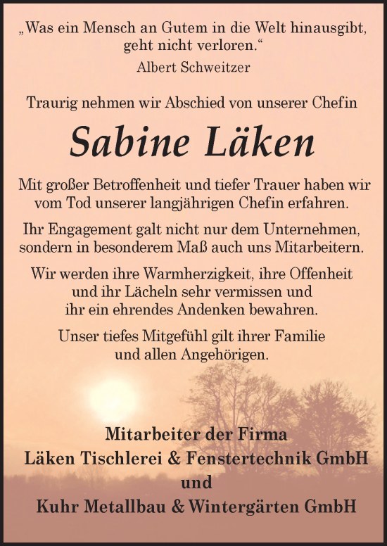 Traueranzeige von Sabine Läken von Neue Osnabrücker Zeitung GmbH & Co. KG