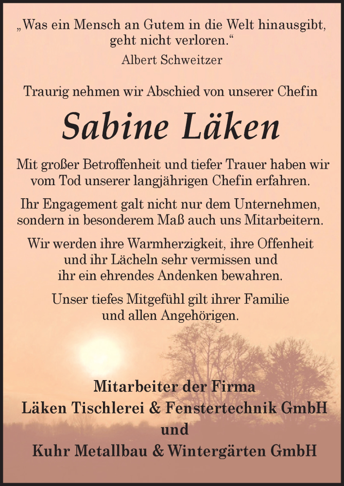  Traueranzeige für Sabine Läken vom 18.10.2025 aus Neue Osnabrücker Zeitung GmbH & Co. KG