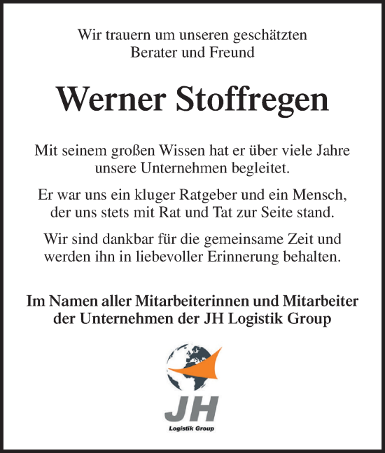 Traueranzeige von Werner Stoffregen von DK Medien GmbH & Co. KG