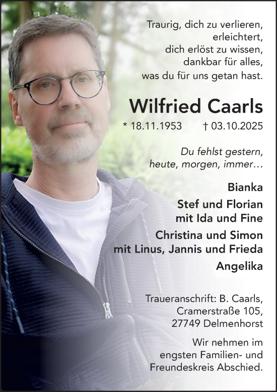 Traueranzeige von Wilfried Caarls von DK Medien GmbH & Co. KG