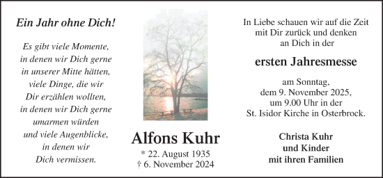Traueranzeige von Alfons Kuhr von Neue Osnabrücker Zeitung GmbH & Co. KG