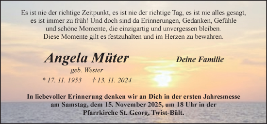 Traueranzeige von Angela Müter von Neue Osnabrücker Zeitung GmbH & Co. KG
