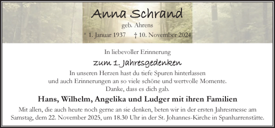 Traueranzeige von Anna Schrand von Neue Osnabrücker Zeitung GmbH & Co. KG