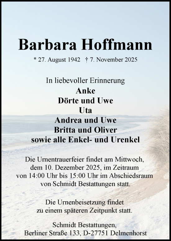 Traueranzeige von Barbara Hoffmann von DK Medien GmbH & Co. KG