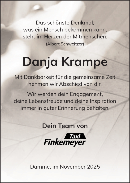 Traueranzeige von Danja Krampe von Neue Osnabrücker Zeitung GmbH & Co. KG