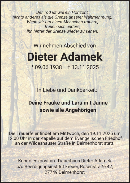 Traueranzeige von Dieter Adamek von DK Medien GmbH & Co. KG