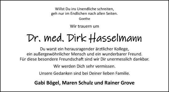 Traueranzeige von Dirk Hasselmann von Neue Osnabrücker Zeitung GmbH & Co. KG