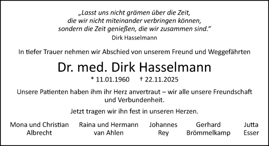 Traueranzeige von Dirk Hasselmann von Neue Osnabrücker Zeitung GmbH & Co. KG