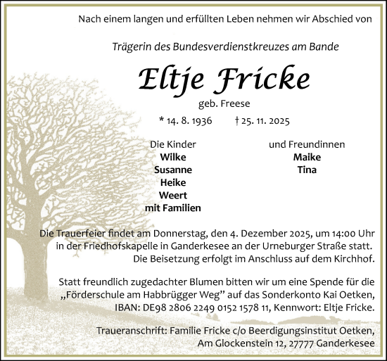 Traueranzeige von Eltje Fricke von DK Medien GmbH & Co. KG