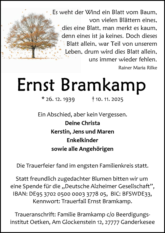 Traueranzeige von Ernst Bramkamp von DK Medien GmbH & Co. KG