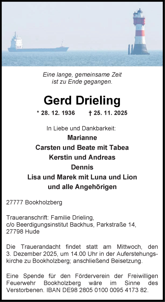 Traueranzeige von Gerd Drieling von DK Medien GmbH & Co. KG