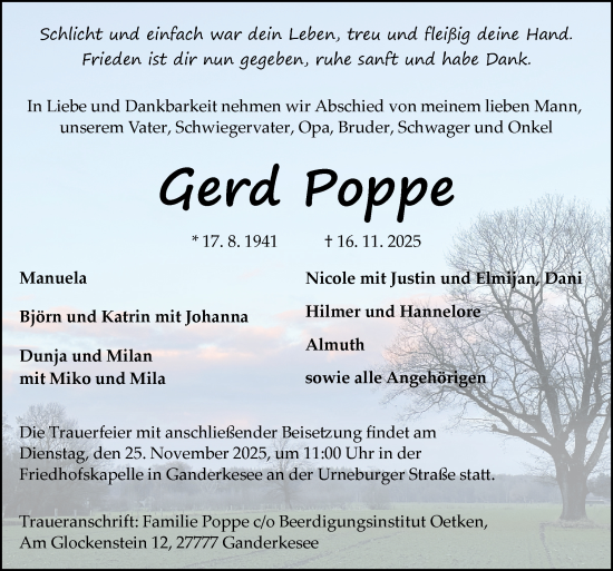 Traueranzeige von Gerd Poppe von DK Medien GmbH & Co. KG