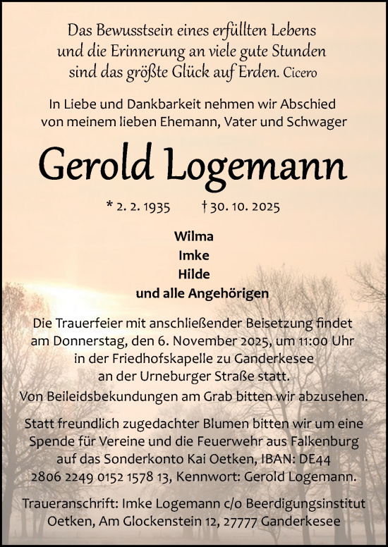 Traueranzeige von Gerold Logemann von DK Medien GmbH & Co. KG