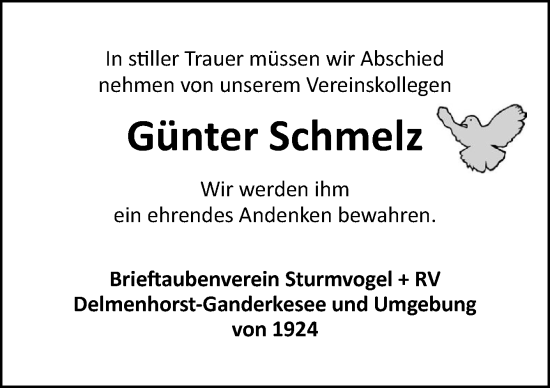 Traueranzeige von Günter Schmelz von DK Medien GmbH & Co. KG
