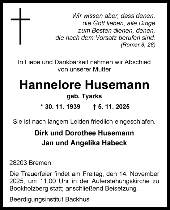 Traueranzeige von Hannelore Husemann von DK Medien GmbH & Co. KG