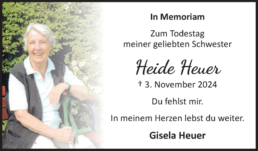  Traueranzeige für Heide Heuer vom 03.11.2025 aus DK Medien GmbH & Co. KG
