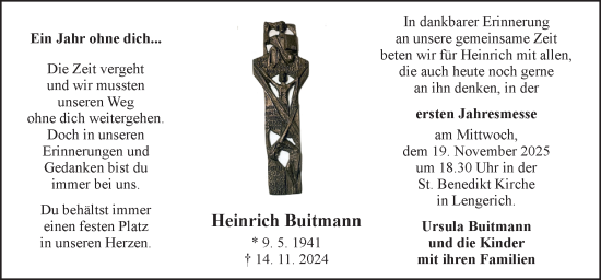 Traueranzeige von Heinrich Buitmann von Neue Osnabrücker Zeitung GmbH & Co. KG