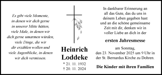 Traueranzeige von Heinrich Loddeke von Neue Osnabrücker Zeitung GmbH & Co. KG