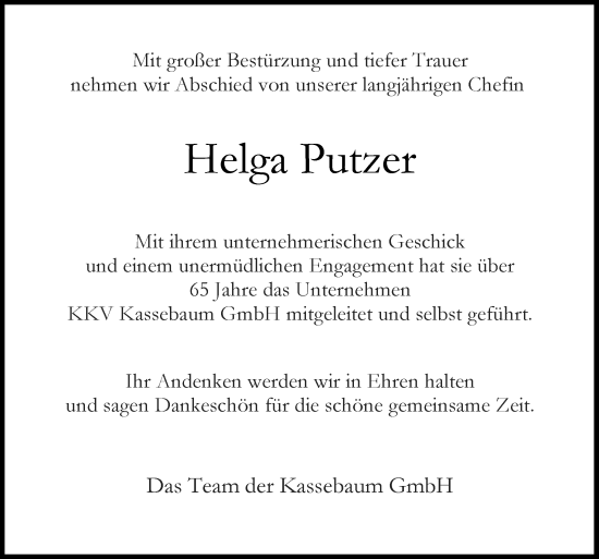 Traueranzeige von Helga Putzer von Neue Osnabrücker Zeitung GmbH & Co. KG