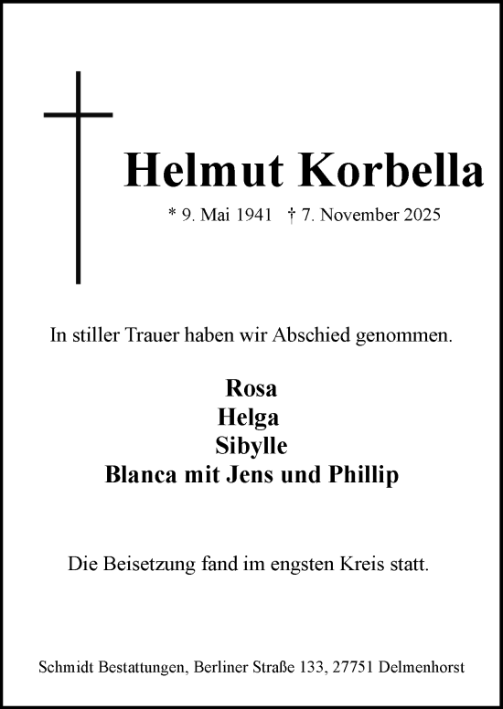 Traueranzeige von Helmut Korbella von DK Medien GmbH & Co. KG