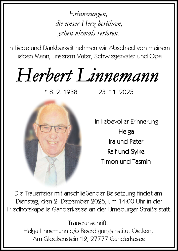  Traueranzeige für Herbert Linnemann vom 26.11.2025 aus DK Medien GmbH & Co. KG