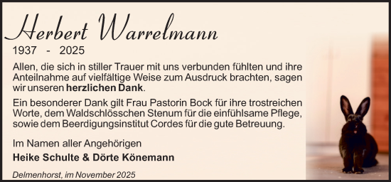 Traueranzeige von Herbert Warrelmann von DK Medien GmbH & Co. KG