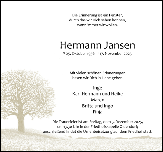 Traueranzeige von Hermann Jansen von Neue Osnabrücker Zeitung GmbH & Co. KG