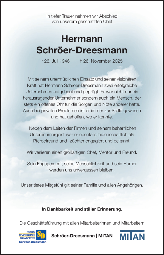Traueranzeige von Hermann Schröer-Dreesmann von Neue Osnabrücker Zeitung GmbH & Co. KG