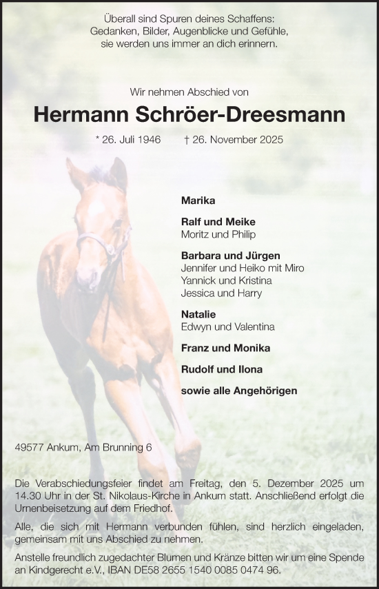 Traueranzeige von Hermann Schröer-Dreesmann von Neue Osnabrücker Zeitung GmbH & Co. KG