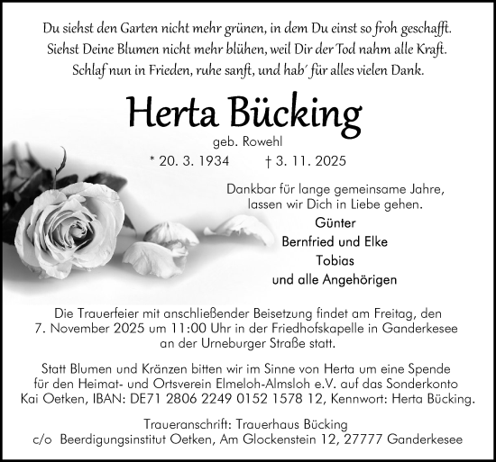 Traueranzeige von Herta Bücking von DK Medien GmbH & Co. KG